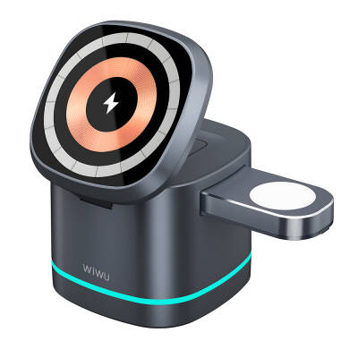 Wiwu Wi-W024 Rubik's Cube Ambient Light 15W 3in1 Wireless Charging Stand for Phone & Smart Watch & Headphone - Wiwu