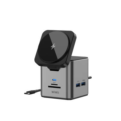 Wiwu Wi-W025 9in1 Magsafe Charger Special Type-C Hub PD 100W USB 3.0 SD/TF HDMI RJ45 - Wiwu