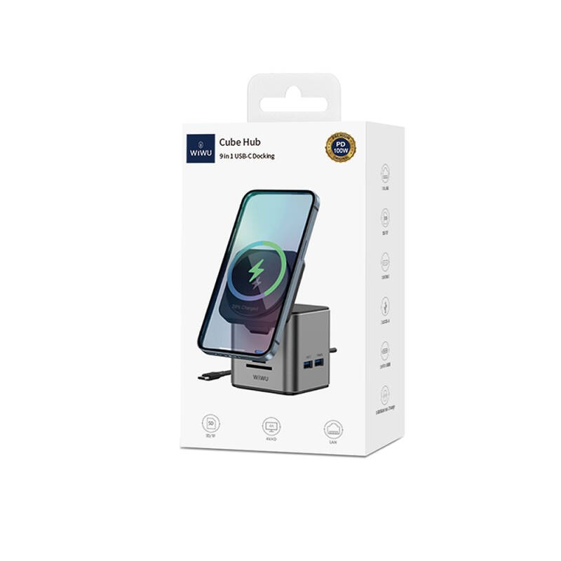 Wiwu Wi-W025 9in1 M-safe Şarj Özellikli Type-C Hub PD 100W USB 3.0 SD/TF HDMI RJ45 - 13