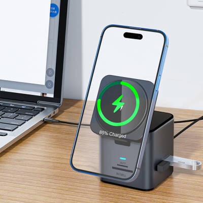 Wiwu Wi-W025 9in1 M-safe Şarj Özellikli Type-C Hub PD 100W USB 3.0 SD/TF HDMI RJ45 - 9