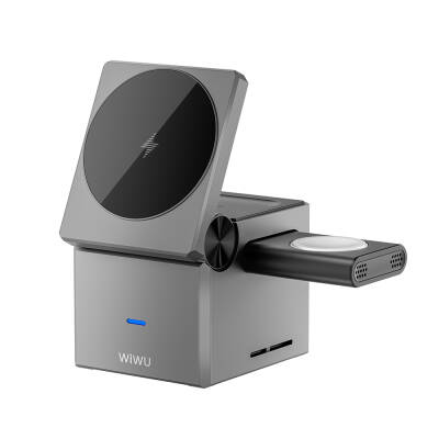 Wiwu Wi-W030 Small Square Cube Design 15W 3in1 Wireless Charging Stand for Phone & Smart Watch & Headphone - Wiwu