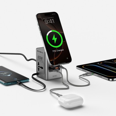 Wiwu Wi-W040 Telefon & Akıllı Saat & Kulaklık İçin GaN 65W 8in1 Şarj İstasyonu - 8