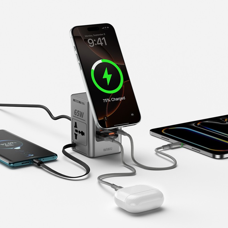 Wiwu Wi-W040 Telefon & Akıllı Saat & Kulaklık İçin GaN 65W 8in1 Şarj İstasyonu - 8