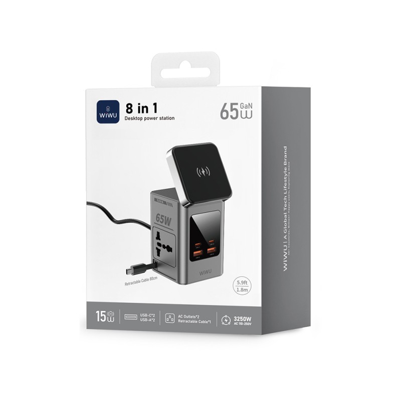 Wiwu Wi-W040 Telefon & Akıllı Saat & Kulaklık İçin GaN 65W 8in1 Şarj İstasyonu - 9