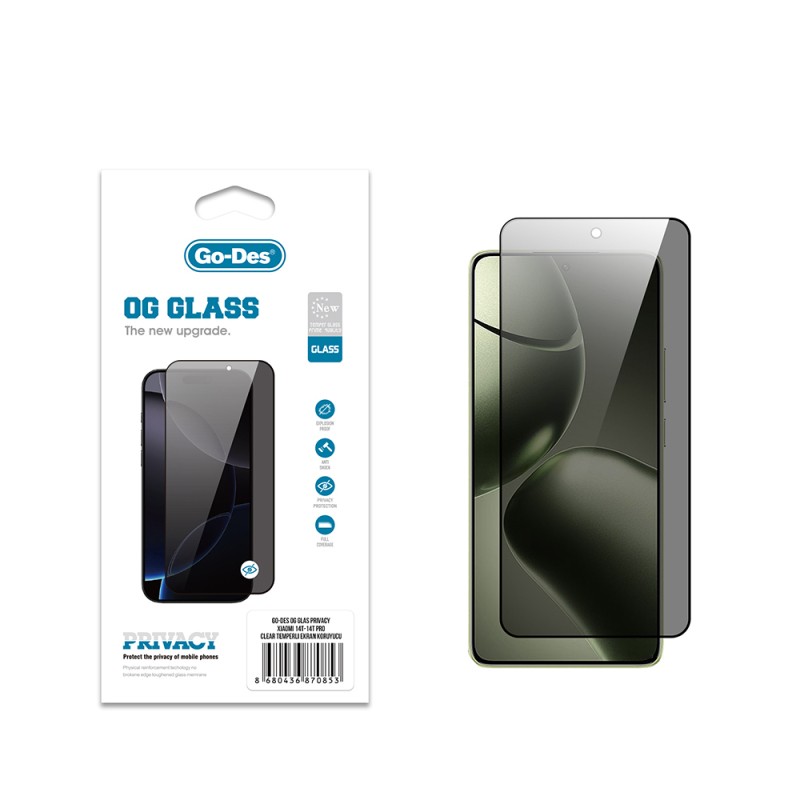 Xiaomi 14T Pro Go Des OG Glass Privacy Antistatik Temperli Cam Ekran Koruyucu - 1