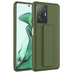 Xiaomi Mi 11T Pro 5G Kılıf Zore Qstand Kapak Koyu Yeşil