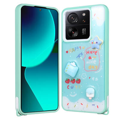 Xiaomi Mi 13T Pro Kılıf Parlayan Simli Kabartma Figürlü Zore Cevze Kapak - Zore