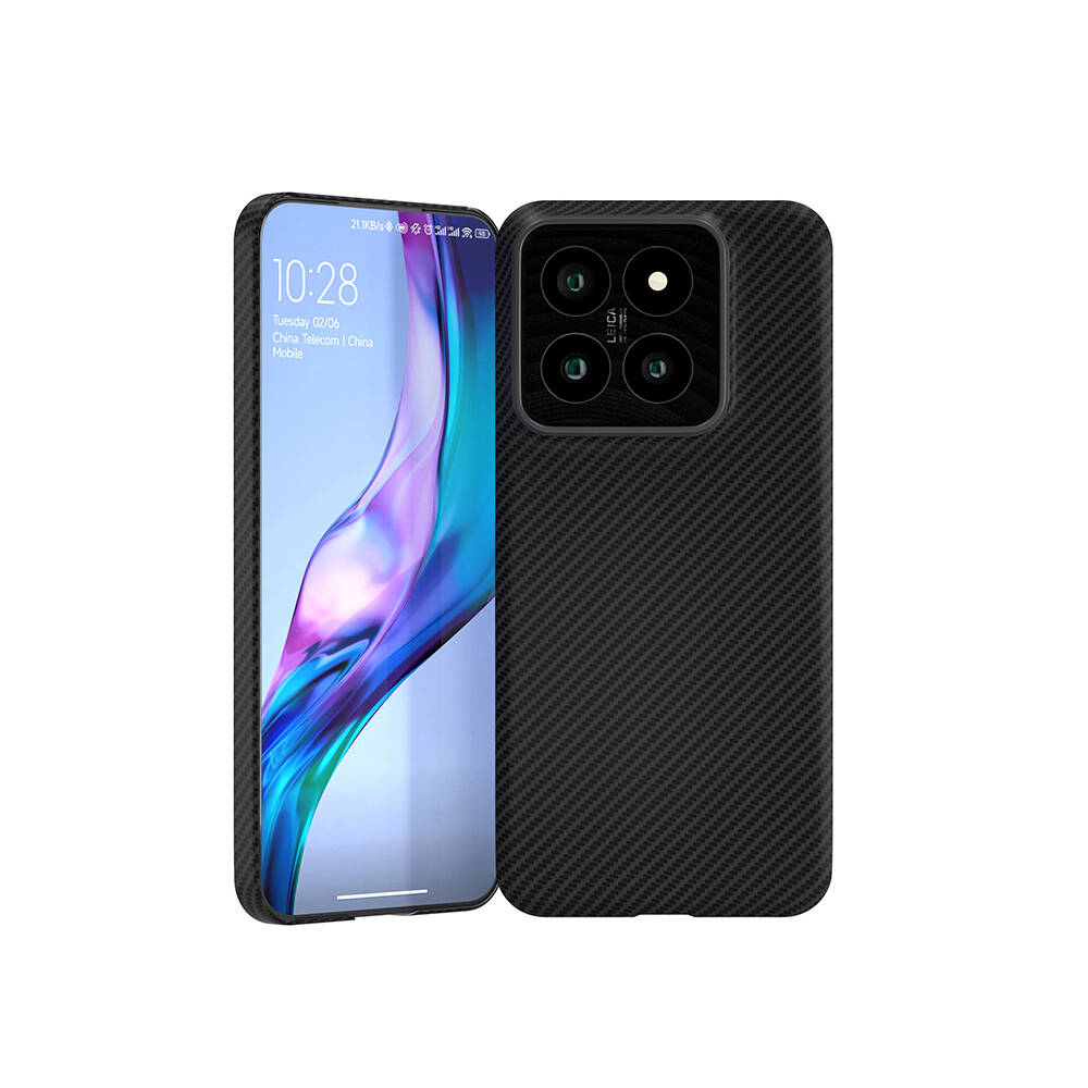 Xiaomi Mi 14 Kılıf M-safe Şarj Özellikli 600D Kevlar Zore Krek Karbon Kapak - Siyah
