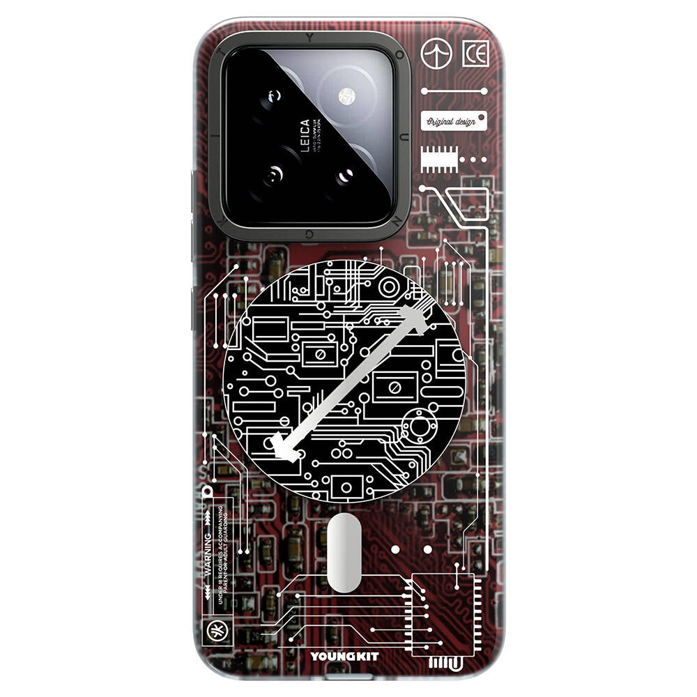 Xiaomi Mi 14 Kılıf M-safe Şarj Özellikli YoungKit Technology Serisi Kapak - Kırmızı