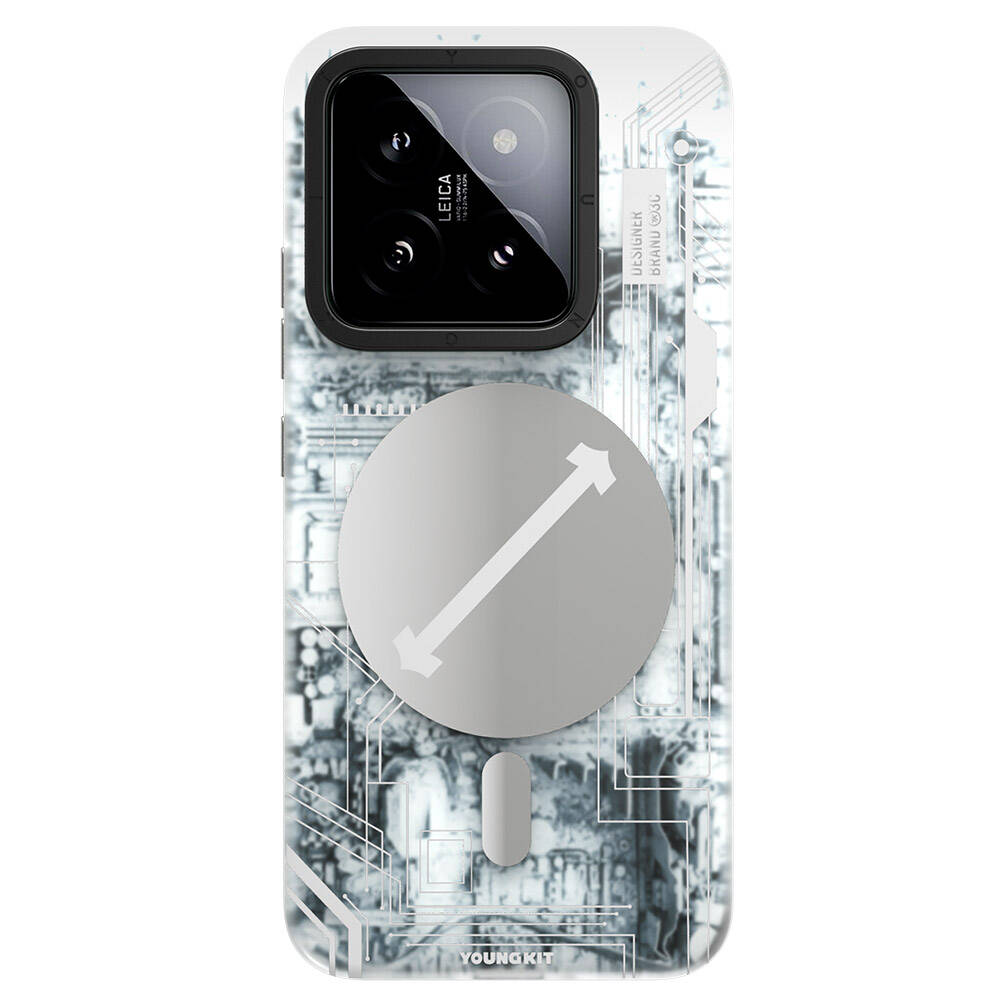 Xiaomi Mi 14 Kılıf M-safe Şarj Özellikli YoungKit Technology Serisi Kapak - Beyaz