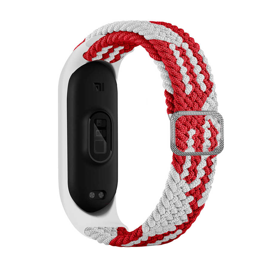 Xiaomi Mi Band 6 KRD-49 Örgü Kordon - Kırmızı-Beyaz