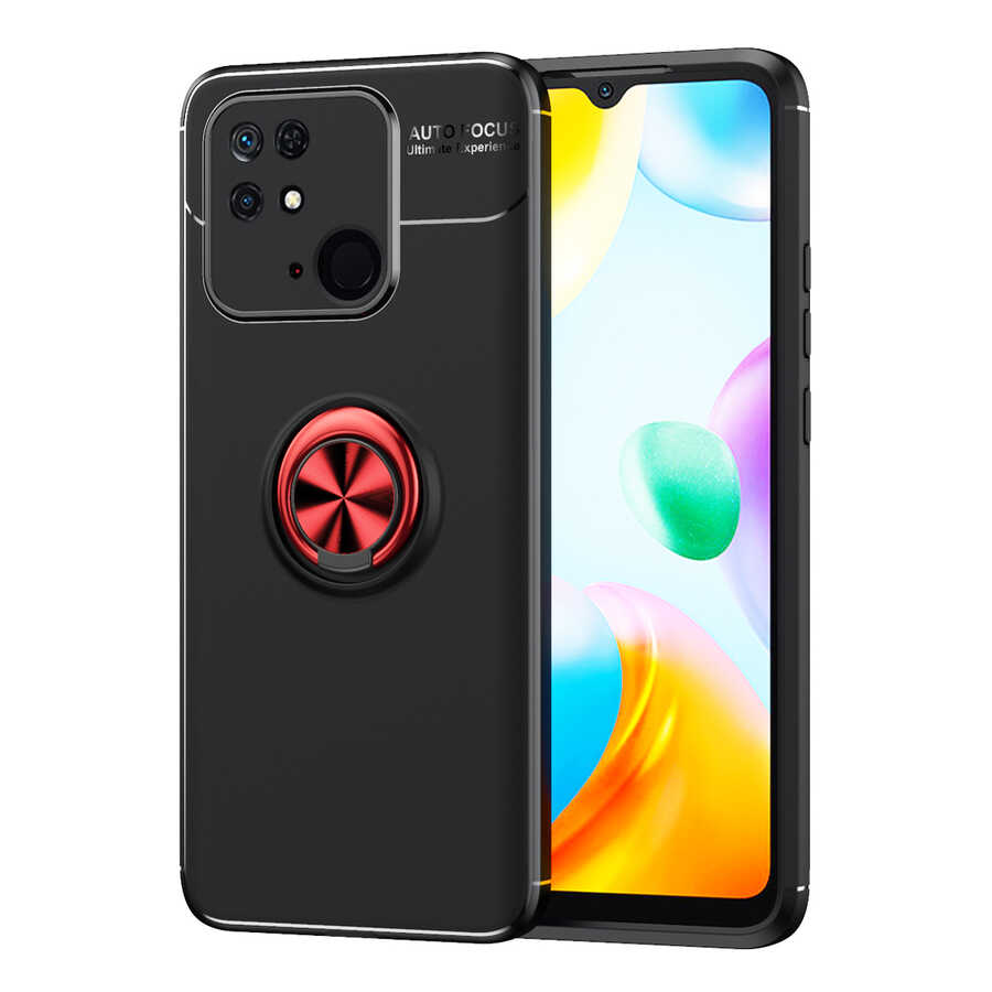 Xiaomi Poco C40 Kılıf Zore Ravel Silikon Kapak - Siyah-Kırmızı