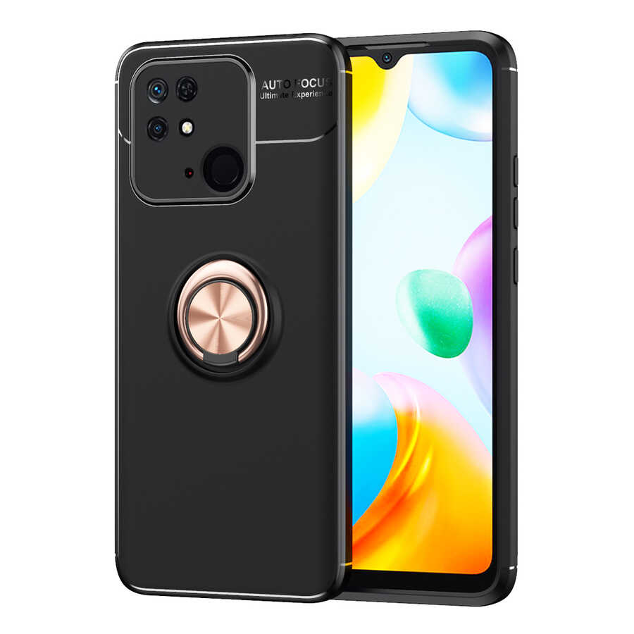 Xiaomi Poco C40 Kılıf Zore Ravel Silikon Kapak - Siyah-Rose Gold
