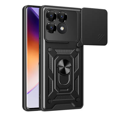 Xiaomi Poco F6 Pro Kılıf Magnetik Standlı Kamera Korumalı Zore Sürgülü Vega Kapak - Zore