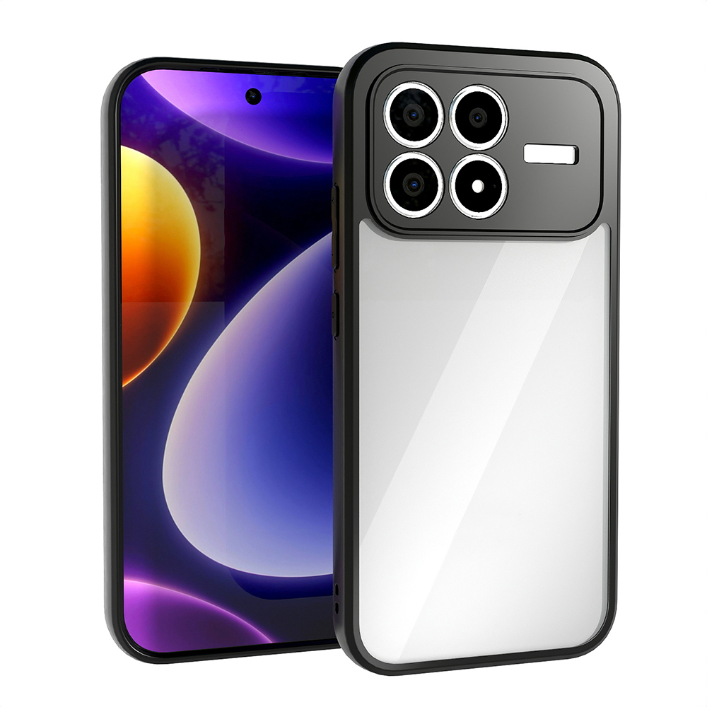Xiaomi Poco F8 Pro Kılıf Kamera Korumalı Şeffaf Arka Yüzey Zore New Roll Kapak - Siyah