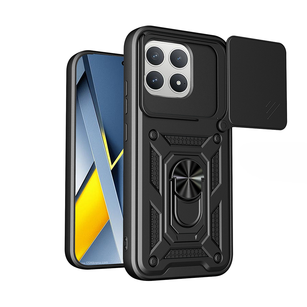 Xiaomi Poco F8 Pro Kılıf Magnetik Standlı Kamera Korumalı Zore Sürgülü Vega Kapak - Siyah