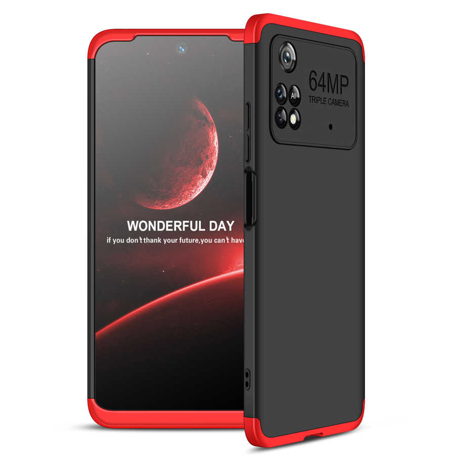 Xiaomi Poco M4 Pro 4G Kılıf Zore Ays Kapak - Siyah-Kırmızı
