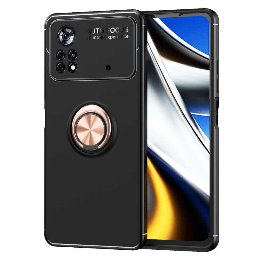 Xiaomi Poco M4 Pro 4G Kılıf Zore Ravel Silikon Kapak - Siyah-Rose Gold