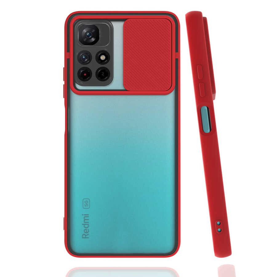 Xiaomi Poco M4 Pro 5G Kılıf Zore Lensi Kapak - Kırmızı