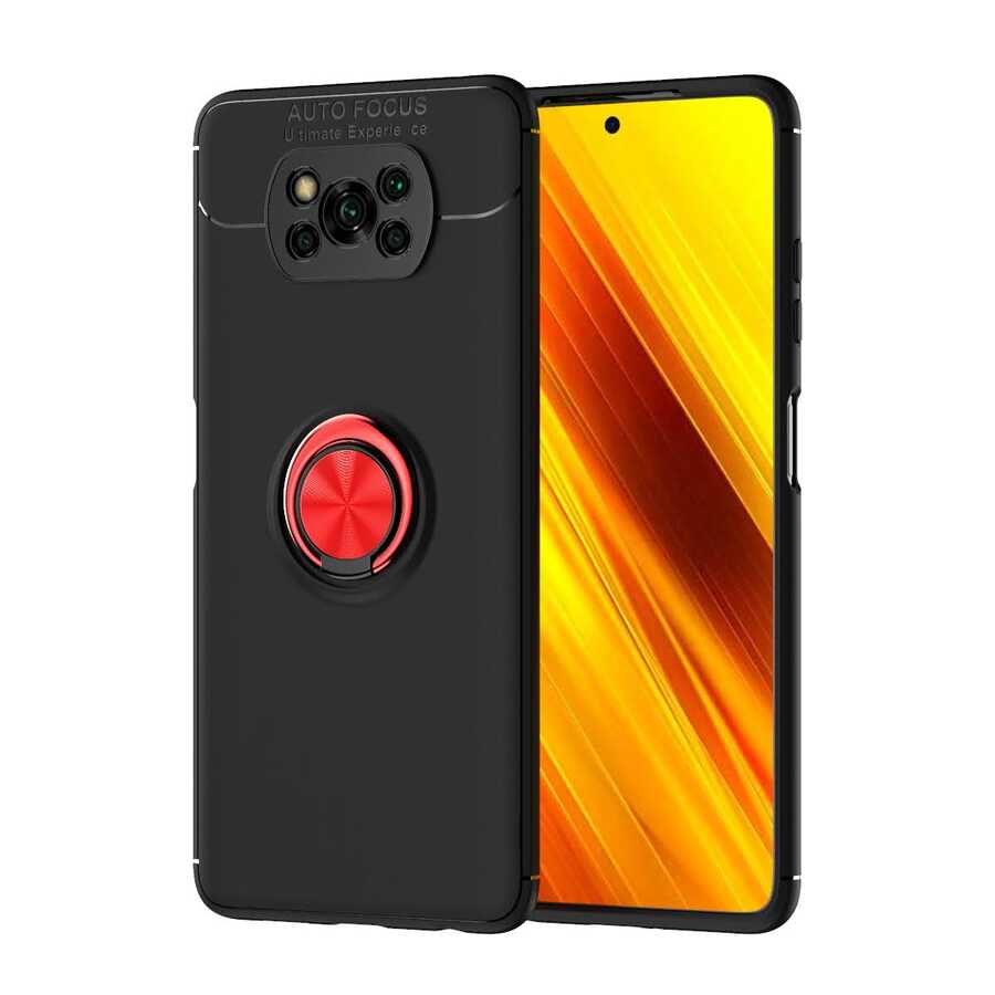 Xiaomi Poco X3 Kılıf Zore Ravel Silikon Kapak - Siyah-Kırmızı