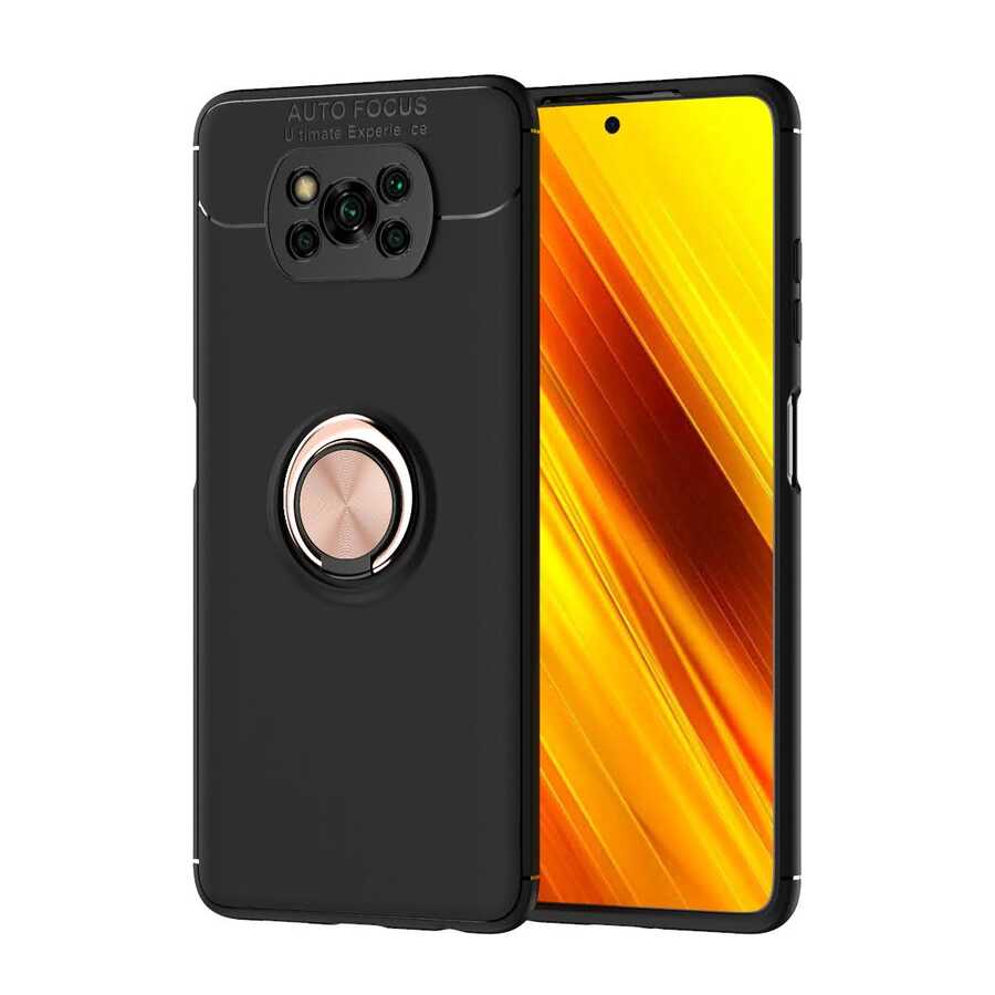 Xiaomi Poco X3 Kılıf Zore Ravel Silikon Kapak - Siyah-Rose Gold