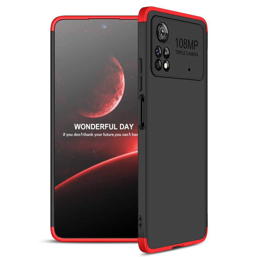 Xiaomi Poco X4 Pro 5G Kılıf Zore Ays Kapak - Siyah-Kırmızı