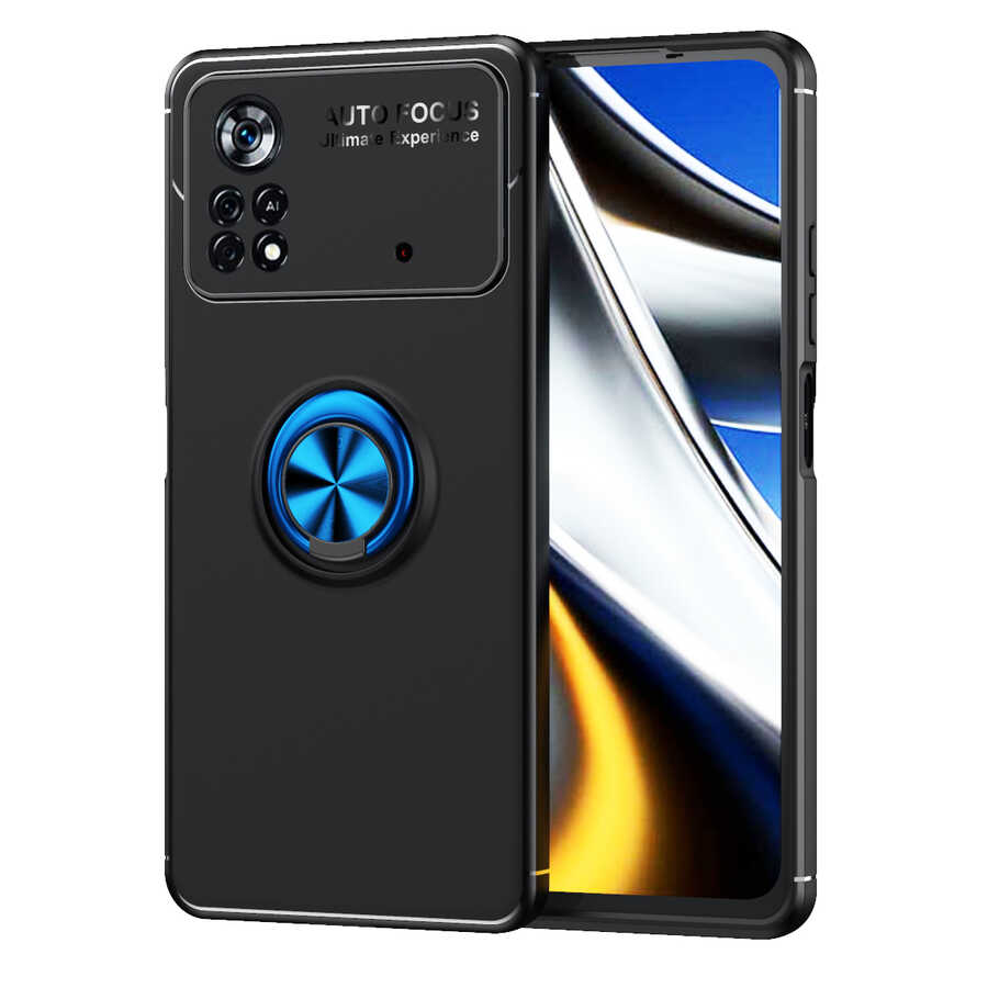 Xiaomi Poco X4 Pro 5G Kılıf Zore Ravel Silikon Kapak - Siyah-Mavi