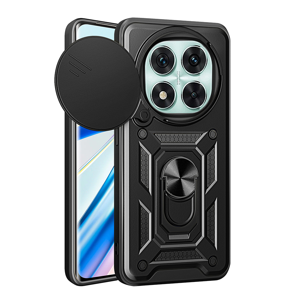 Xiaomi Poco X7 Kılıf Magnetik Standlı Kamera Korumalı Zore Sürgülü Vega Kapak - Siyah