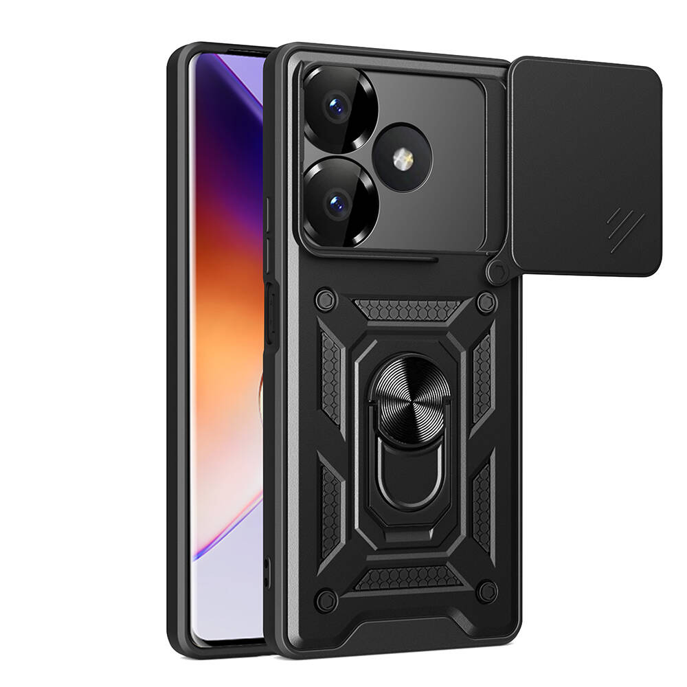 Xiaomi Redmi 13 4G Kılıf Magnetik Standlı Kamera Korumalı Zore Sürgülü Vega Kapak - Siyah