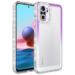 Xiaomi Redmi Note 10 Kılıf Simli ve Renk Geçiş Tasarımlı Lens Korumalı Zore Park Kapak Mor-Beyaz