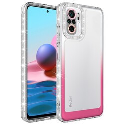 Xiaomi Redmi Note 10 Kılıf Simli ve Renk Geçiş Tasarımlı Lens Korumalı Zore Park Kapak Beyaz-Pembe