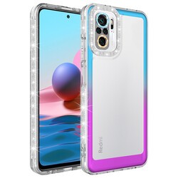 Xiaomi Redmi Note 10 Kılıf Simli ve Renk Geçiş Tasarımlı Lens Korumalı Zore Park Kapak Mavi-Mor