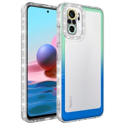 Xiaomi Redmi Note 10 Kılıf Simli ve Renk Geçiş Tasarımlı Lens Korumalı Zore Park Kapak Yeşil-Mavi