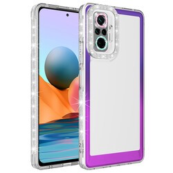 Xiaomi Redmi Note 10 Pro Kılıf Simli ve Renk Geçiş Tasarımlı Lens Korumalı Zore Park Kapak Mor-Pembe