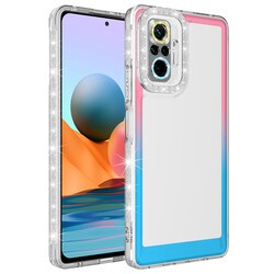 Xiaomi Redmi Note 10 Pro Kılıf Simli ve Renk Geçiş Tasarımlı Lens Korumalı Zore Park Kapak Pembe-Mavi