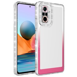 Xiaomi Redmi Note 10 Pro Kılıf Simli ve Renk Geçiş Tasarımlı Lens Korumalı Zore Park Kapak Beyaz-Pembe