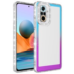 Xiaomi Redmi Note 10 Pro Kılıf Simli ve Renk Geçiş Tasarımlı Lens Korumalı Zore Park Kapak Mavi-Mor
