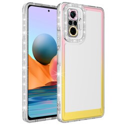 Xiaomi Redmi Note 10 Pro Kılıf Simli ve Renk Geçiş Tasarımlı Lens Korumalı Zore Park Kapak Pembe-Sarı