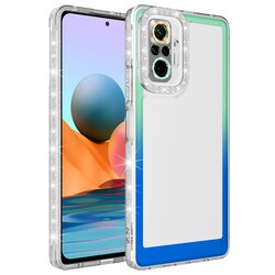 Xiaomi Redmi Note 10 Pro Kılıf Simli ve Renk Geçiş Tasarımlı Lens Korumalı Zore Park Kapak Yeşil-Mavi