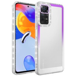 Xiaomi Redmi Note 11 Global Kılıf Simli ve Renk Geçiş Tasarımlı Lens Korumalı Zore Park Kapak Mor-Beyaz