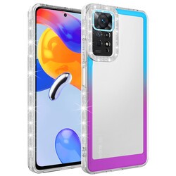 Xiaomi Redmi Note 11 Global Kılıf Simli ve Renk Geçiş Tasarımlı Lens Korumalı Zore Park Kapak Mavi-Mor