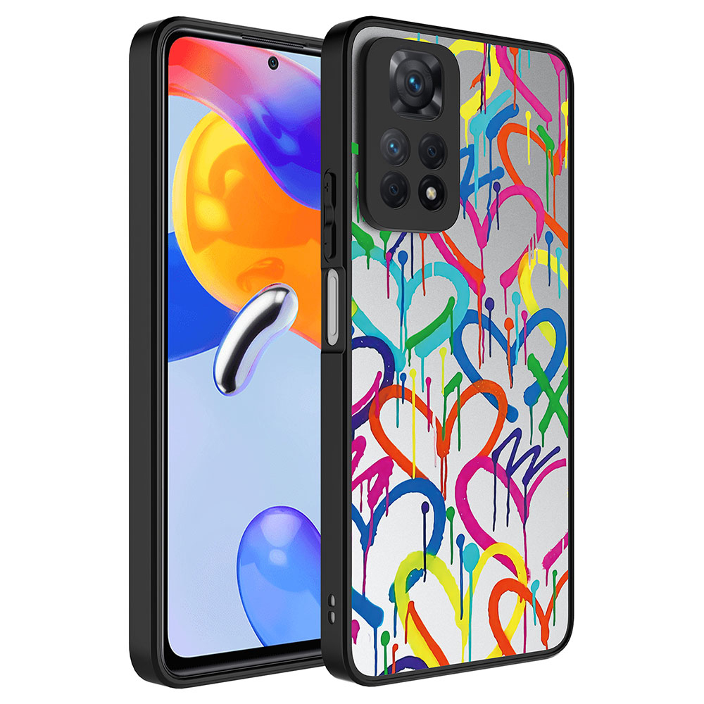 Xiaomi Redmi Note 12 Pro 4G Kılıf Aynalı Desenli Kamera Korumalı Parlak Zore Mirror Kapak - Kalp