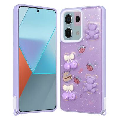 Xiaomi Redmi Note 13 Pro 5G Kılıf Parlayan Simli Kabartma Figürlü Zore Cevze Kapak - Zore