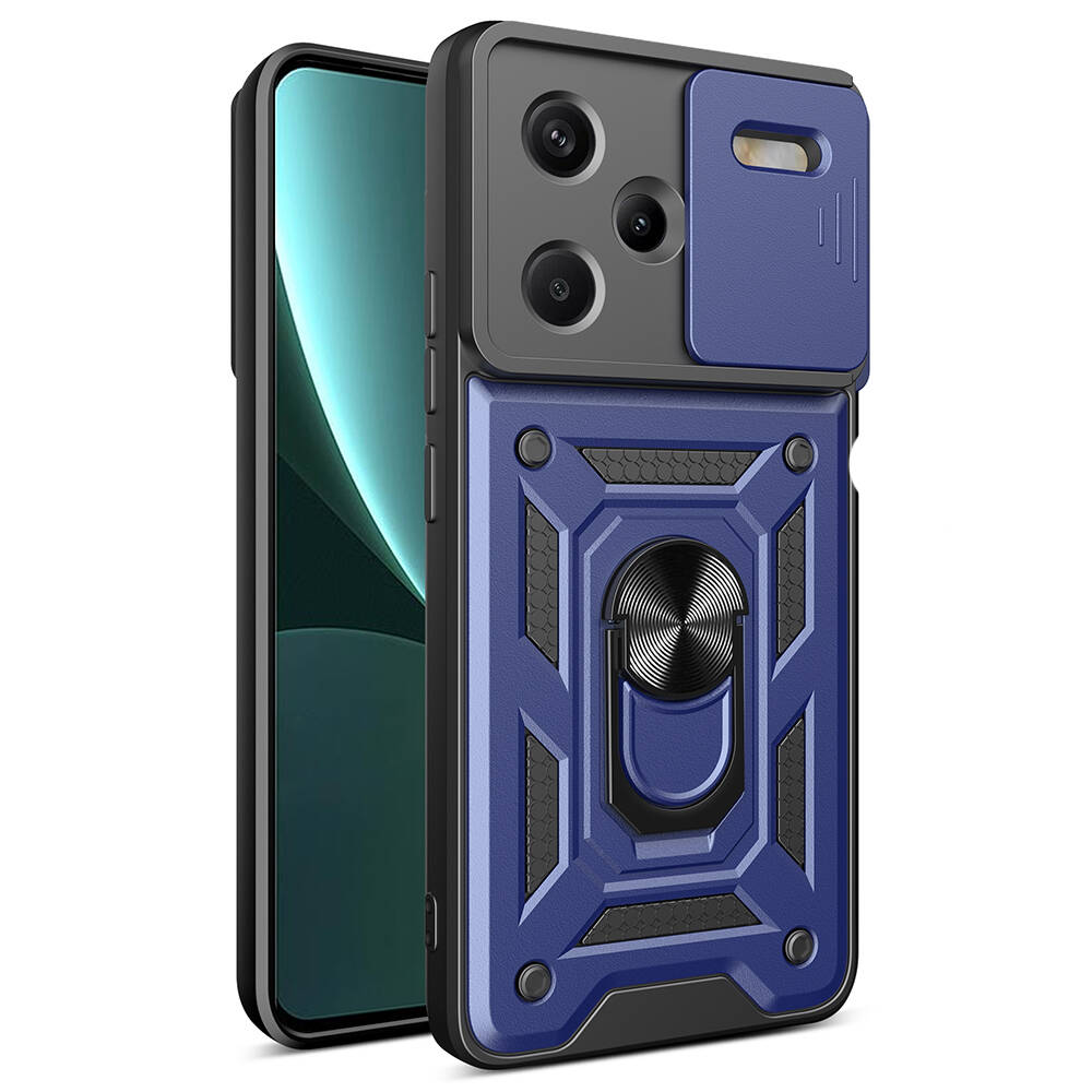 Xiaomi Redmi Note 13 Pro Plus 5G Kılıf Magnetik Standlı Kamera Korumalı Zore Sürgülü Vega Kapak - Mavi