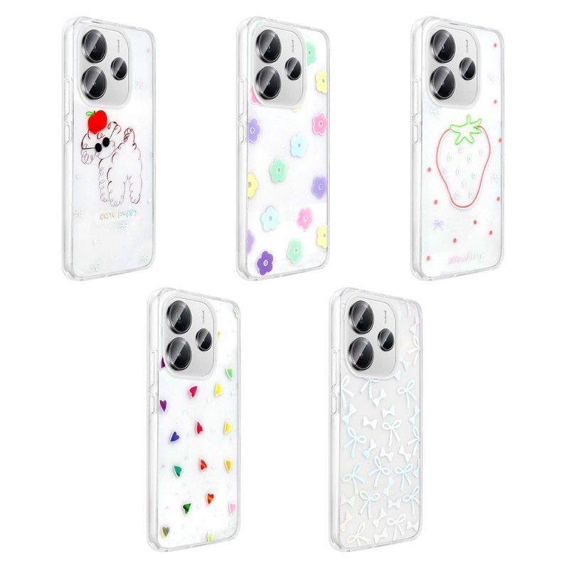 Xiaomi Redmi Note 14 4G Case Transparent Figured Zore Folk Hard Cover - 17