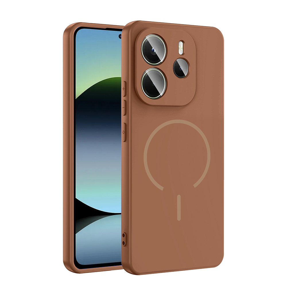 Xiaomi Redmi Note 14 4G Kılıf M-safe Şarj Özellikli Zore Meta Kapak - Kahverengi