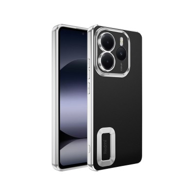 Xiaomi Redmi Note 14 5G Case Camera Protection Logo Showing Zore Omega Cover Silver