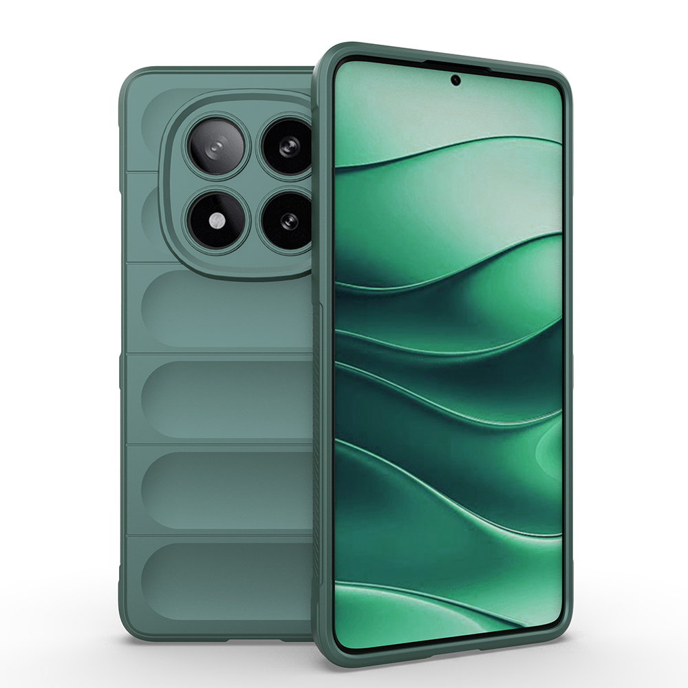 Redmi Note 14 5G Kılıf Esnek TPU Oyuklu Arka Yüzey Tasarımlı NXXA Etnik Silikon Kapak - Koyu Yeşil