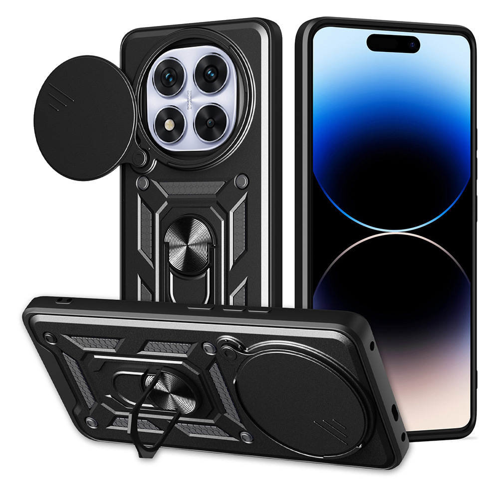 Xiaomi Redmi Note 14 Pro Plus Kılıf Magnetik Standlı Kamera Korumalı Zore Sürgülü Vega Kapak - Siyah