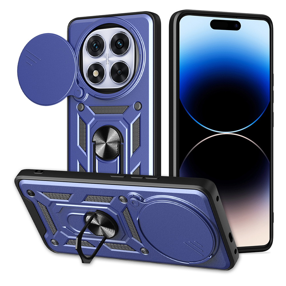 Xiaomi Redmi Note 14 Pro Plus Kılıf Magnetik Standlı Kamera Korumalı Zore Sürgülü Vega Kapak - Mavi